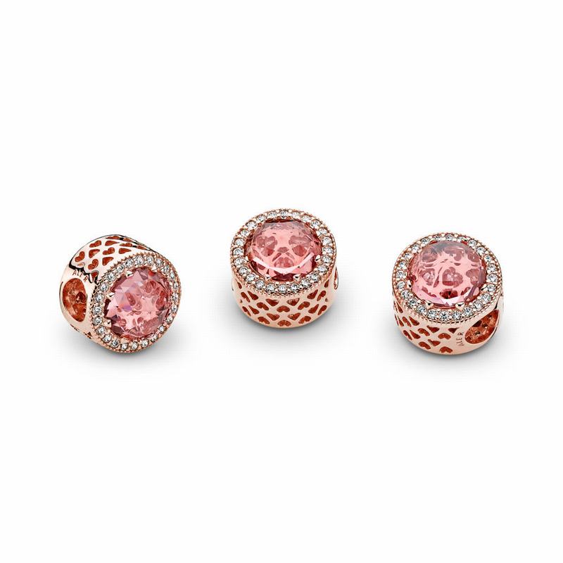 Pandora Rose™ Radiant Hearts Charm Ireland - Pandora Rose/Pink/Mixed Stones/Cubic Zirconia - 653427U